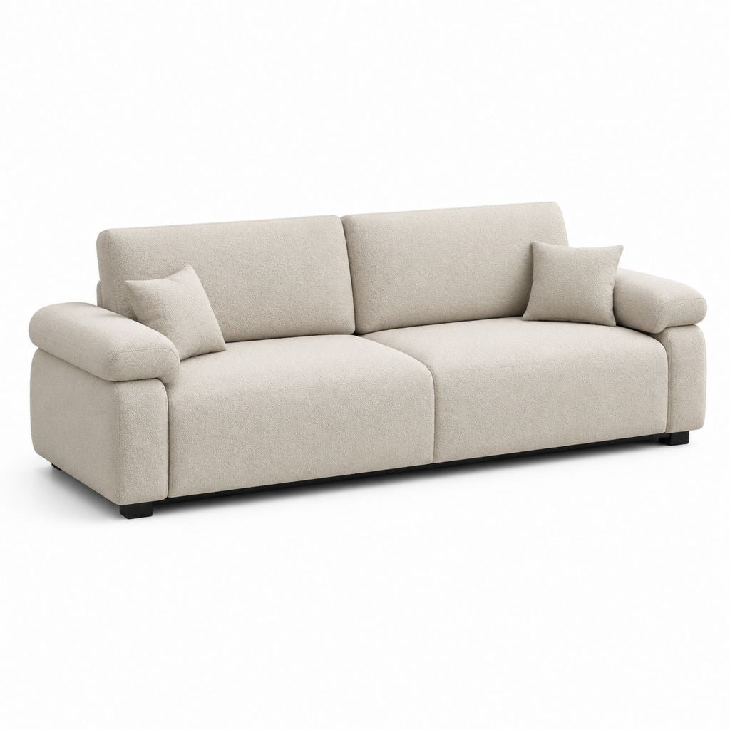 Canapé rectangulaire 3 places en tissu de polyester ivoire, 220 × 95 × 88 cm