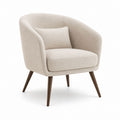 Fauteuil en tissu beige avec pieds en bois de couleur noyer foncé, 75 × 72 × 76 cm