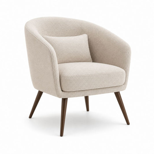 Fauteuil en tissu beige avec pieds en bois de couleur noyer foncé, 75 × 72 × 76 cm