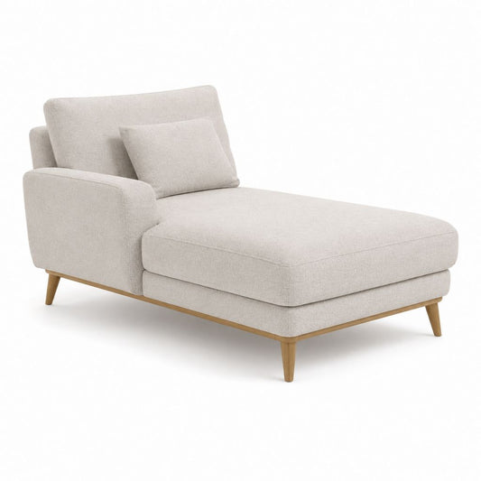 Méridienne avec accoudoir gauche en polyester beige clair et structure en bois massif, 165 × 92 × 85 cm