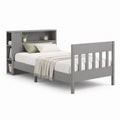 Lit double gris avec tête de lit librairie en panneau truciolaire mélaminique, 149 × 218 × 112 cm, pour matelas 140 × 190 cm