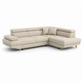 Canapé angulaire à 4 places en polyester beige avec péninsule droite et appuie-tête réglable, 280 × 220 × 80-99 cm