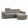 Canapé angulaire 3 places en polyester avec chaise longue droite et appuie-tête réglables, gris taupe, 245 × 165 × 95 cm