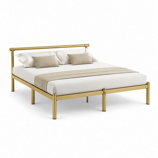 Structure lit double en acier doré avec filet à lattes pour matelas 160 × 200 cm, dimensions 208 × 168 × 98 cm