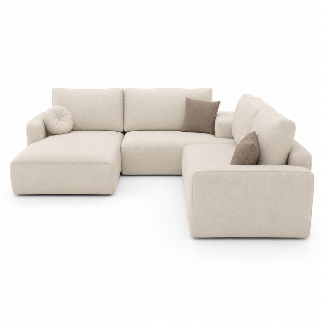 Canapé modulaire en U à 5 places en tissu crème avec double chaise longue, 330 × 220 × 85 cm