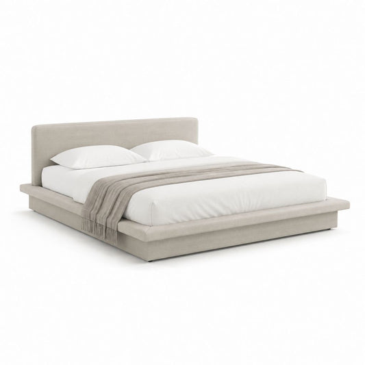 Lit double rembourré beige clair 160 × 200 cm avec tête de lit et filet à lattes