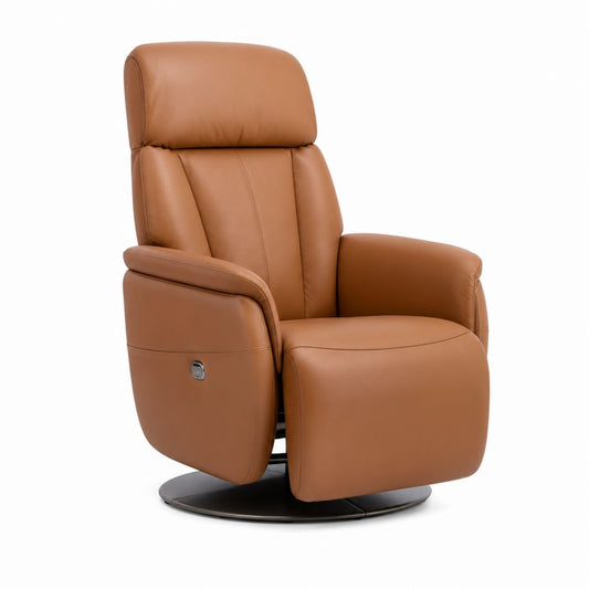 Fauteuil inclinable manuel pivotant en similicuir PU marron cognac, 78 × 90 × 105 cm