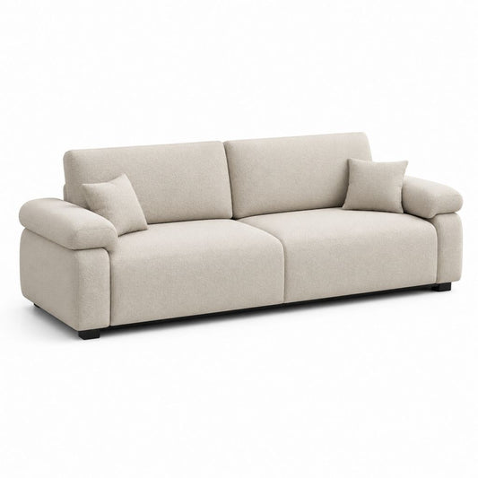 Canapé rectangulaire 3 places en tissu de polyester ivoire, 220 × 95 × 88 cm
