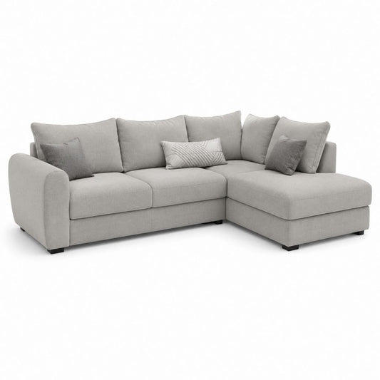 Canapé angulaire L 4 places en tissu gris clair avec péninsule droite, 270 × 170 × 90 cm
